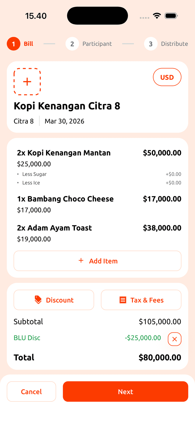 Spliteroo bill entry screen